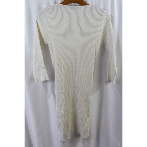 English Factory Womens Cream Ribbed 3/4 Sleeve Cross Front Stretch Dress M - Picture 4 of 5
